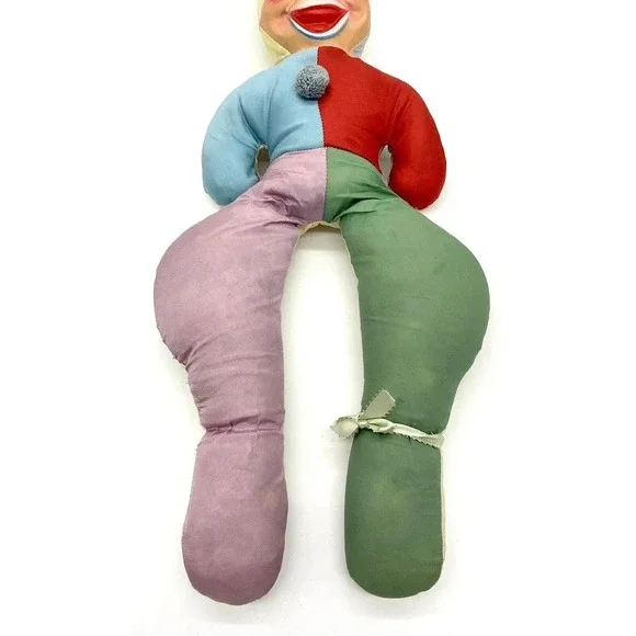 Vintage Hard Faced Clown Jester Large Plush Stuffed Animal 1950’s 1960’s - Picture 5 of 12